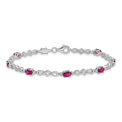 Sterling Silver Composite Ruby & Diamond Bracelet – view 3