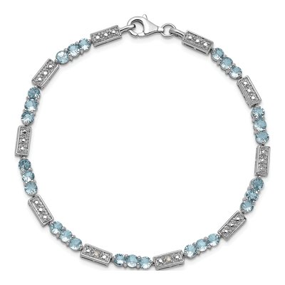 Sterling Silver Aquamarine & Diamond Bracelet – view 5