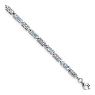 Sterling Silver Aquamarine & Diamond Bracelet