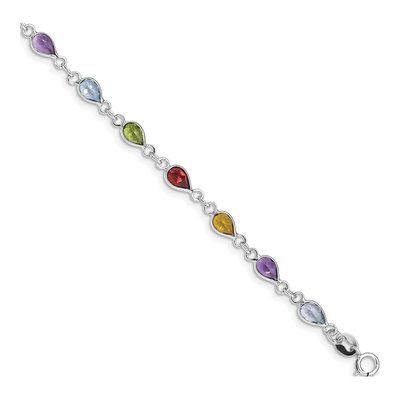 Sterling Silver Amethyst & Swiss Blue Topaz Rainbow Bracelet