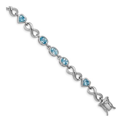 Sterling Silver Swiss Blue Topaz Heart Link Bracelet