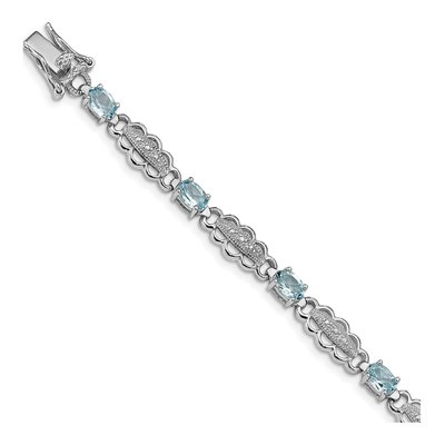 Sterling Silver Aquamarine & Diamond Bracelet