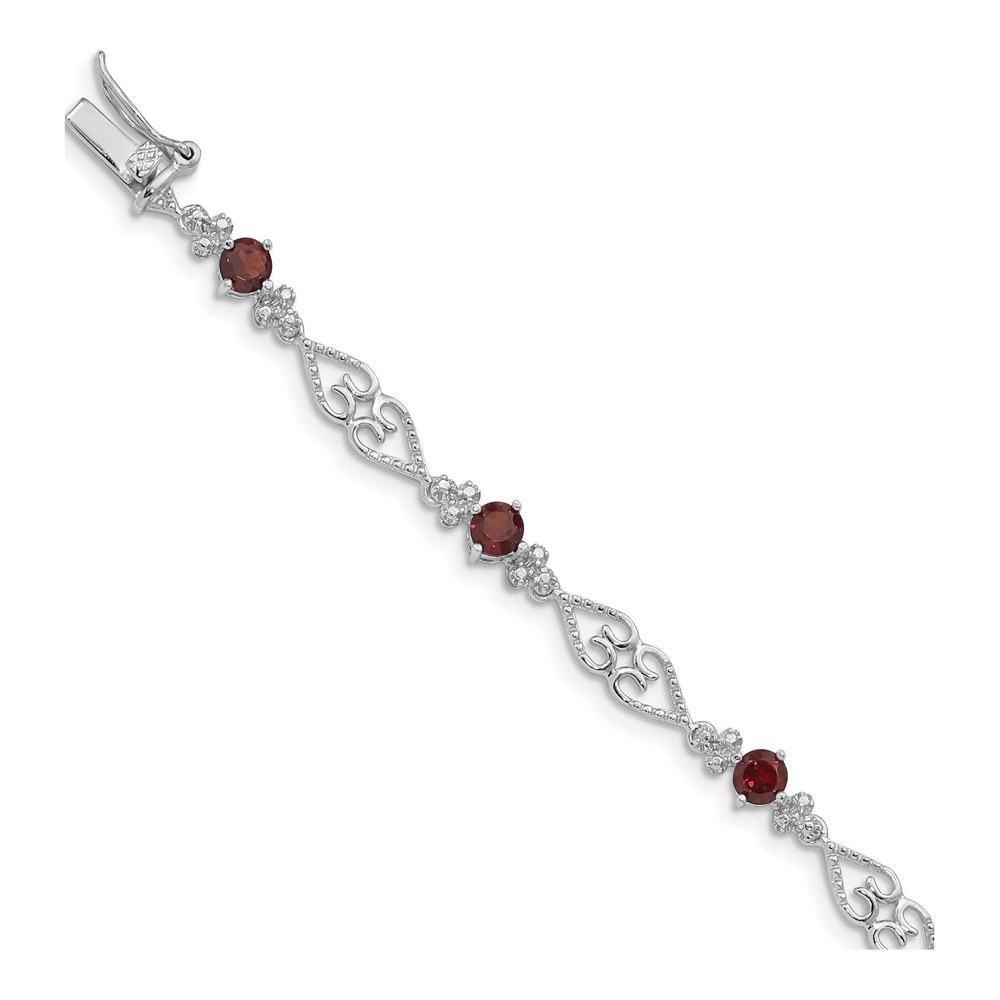 Sterling Silver Garnet & Diamond Bracelet, 7 in