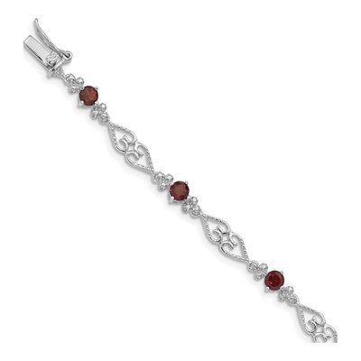 Sterling Silver Garnet & Diamond Bracelet