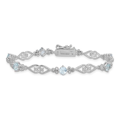 Sterling Silver Aquamarine & Diamond Bracelet – view 4