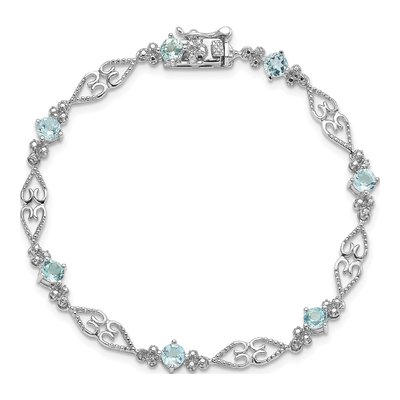 Sterling Silver Aquamarine & Diamond Bracelet – view 6