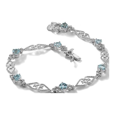 Sterling Silver Aquamarine & Diamond Bracelet – view 8