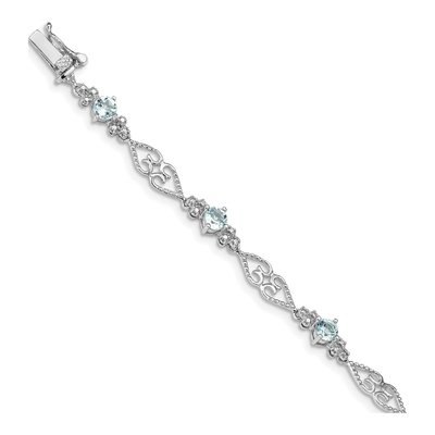 Sterling Silver Aquamarine & Diamond Bracelet