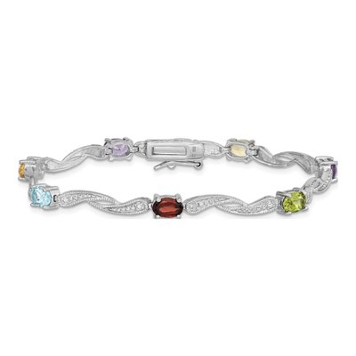 Sterling Silver Amethyst & Swiss Blue Topaz Multi-Colored Bracelet – view 3