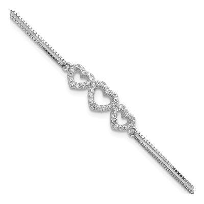 Sterling Silver Open Hearts Box Chain Bracelet