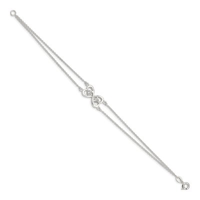 Sterling Silver CZ Heart Two-Strand Bracelet – view 3