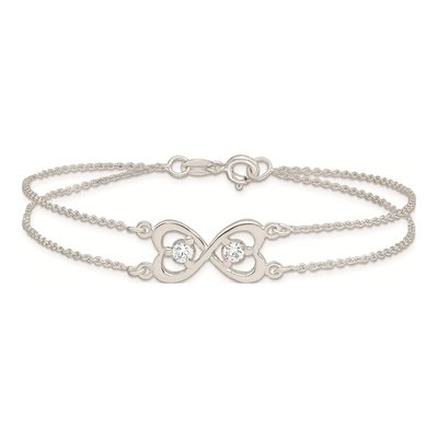 Sterling Silver CZ Heart Two-Strand Bracelet – view 4