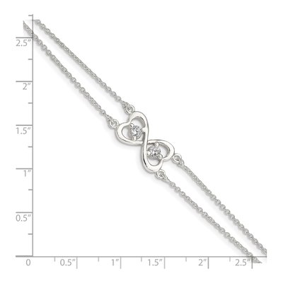 Sterling Silver CZ Heart Two-Strand Bracelet – view 5