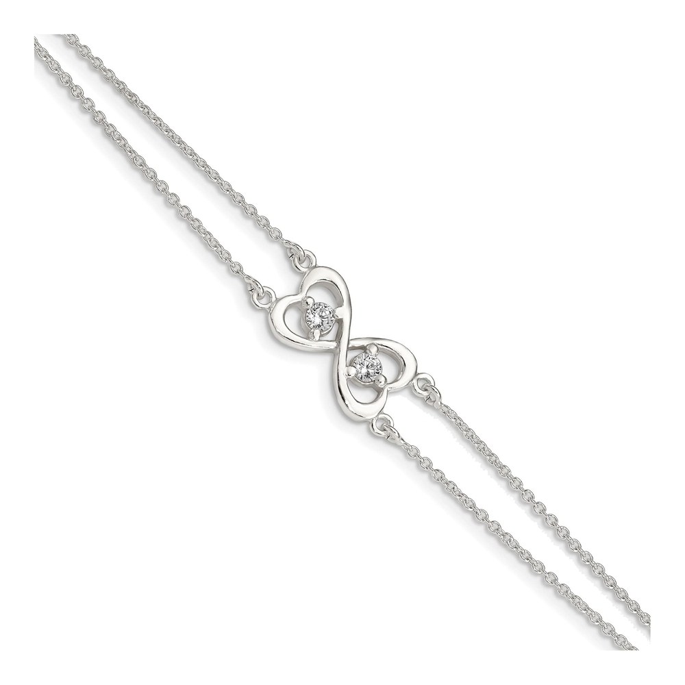 Sterling Silver CZ Heart Two-Strand Bracelet
