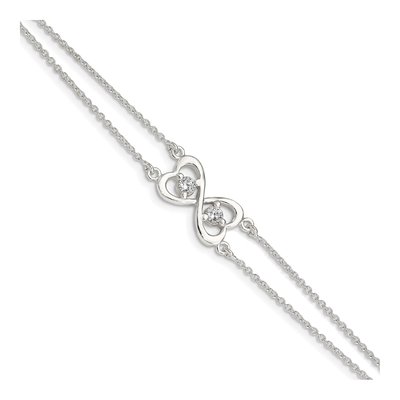 Sterling Silver CZ Heart Two-Strand Bracelet