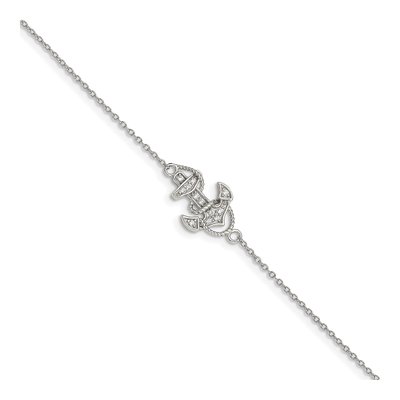 Sterling Silver CZ Anchor Charm Bracelet