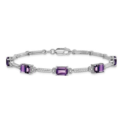 Sterling Silver 1/20 ct tw Amethyst & Diamond Tennis Bracelet – view 3