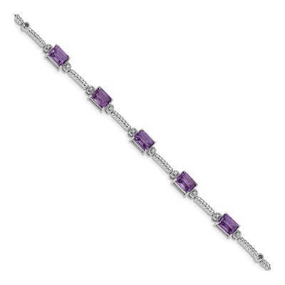 Sterling Silver 1/20 ct tw Amethyst & Diamond Tennis Bracelet