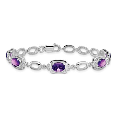 Sterling Silver Amethyst Link Bracelet – view 4