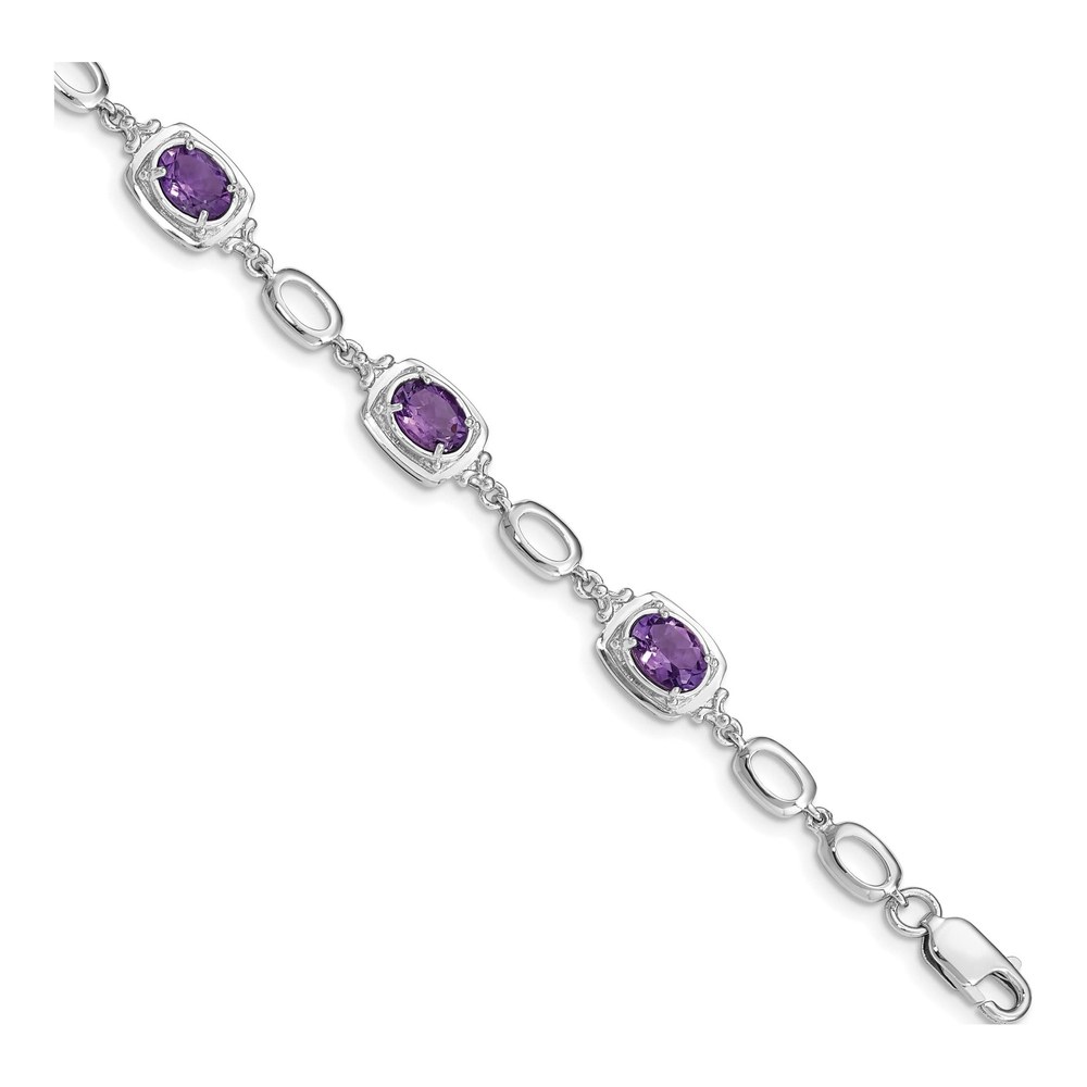 Sterling Silver Amethyst Link Bracelet