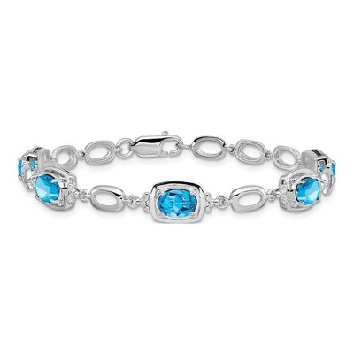 Sterling Silver Swiss Blue Topaz Link Bracelet – view 3