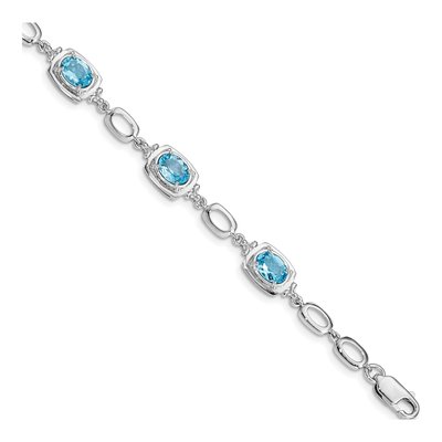 Sterling Silver Swiss Blue Topaz Link Bracelet