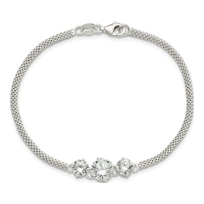 Sterling Silver CZ 3-Stone Bracelet – view 5