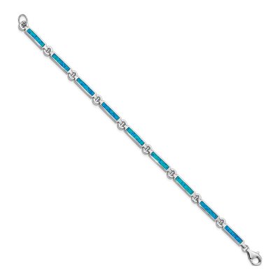 Sterling Silver Lab-Created Opal Bar Bracelet – view 3