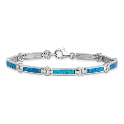 Sterling Silver Lab-Created Opal Bar Bracelet – view 4