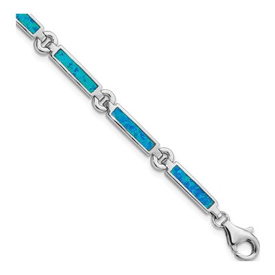 Sterling Silver Lab-Created Opal Bar Bracelet