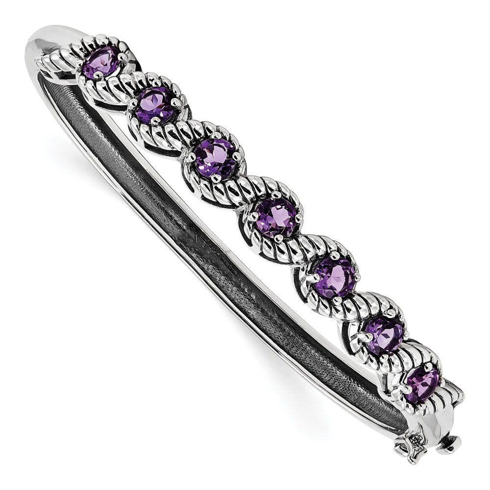 Sterling Silver Amethyst Hinged Bangle Bracelet