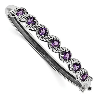 Sterling Silver Amethyst Hinged Bangle Bracelet
