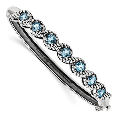 Sterling Silver Swiss Blue Topaz Hinged Bangle Bracelet