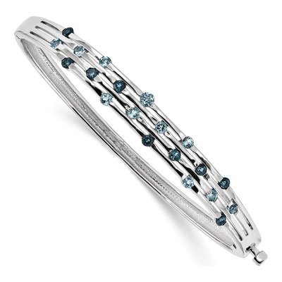 Sterling Silver Swiss Blue Topaz Hinged Bangle Bracelet