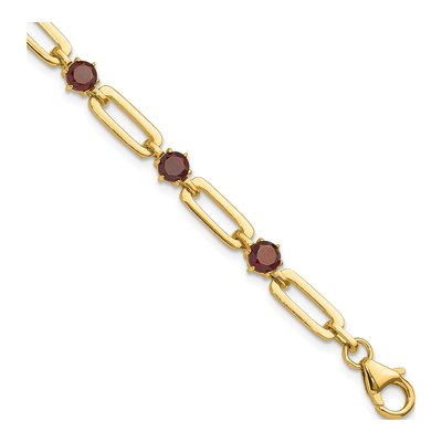 Gold-Plated Sterling Silver Garnet Paperclip Bracelet