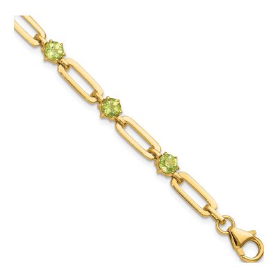 Gold-Plated Sterling Silver Peridot Paperclip Bracelet