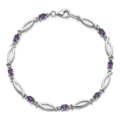 Sterling Silver Amethyst & Diamond Bracelet – view 4