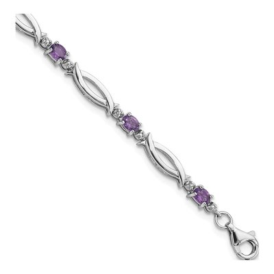 Sterling Silver Amethyst & Diamond Bracelet