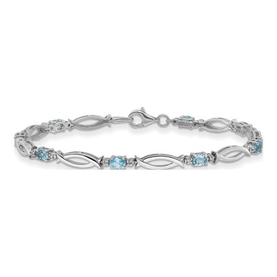 Sterling Silver Swiss Blue Topaz & Diamond Bracelet – view 3