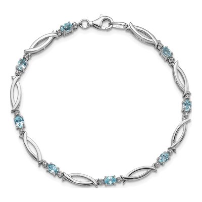 Sterling Silver Swiss Blue Topaz & Diamond Bracelet – view 4