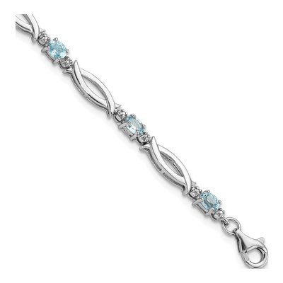 Sterling Silver Swiss Blue Topaz & Diamond Bracelet
