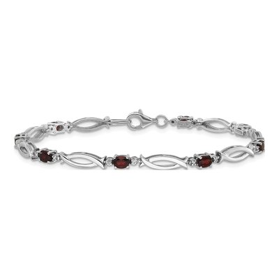 Sterling Silver Garnet & Diamond Bracelet – view 3