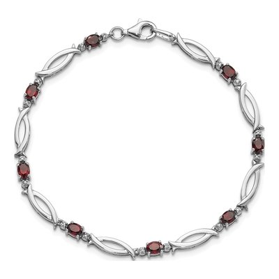 Sterling Silver Garnet & Diamond Bracelet – view 4
