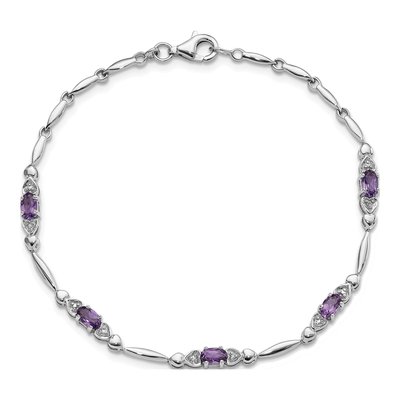 Sterling Silver Amethyst & Diamond Heart Bracelet – view 4