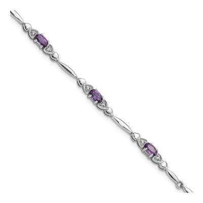 Sterling Silver Amethyst & Diamond Heart Bracelet