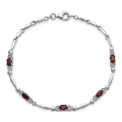 Sterling Silver Garnet & Diamond Heart Bracelet – view 3