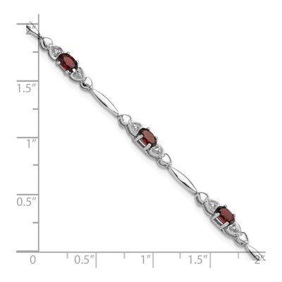 Sterling Silver Garnet & Diamond Heart Bracelet – view 4