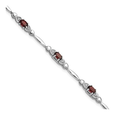 Sterling Silver Garnet & Diamond Heart Bracelet