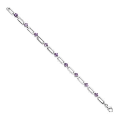Sterling Silver Amethyst Paperclip Bracelet – view 3