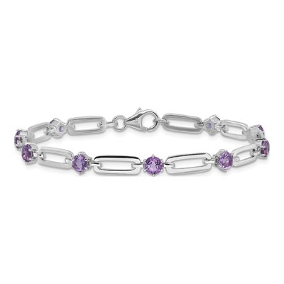 Sterling Silver Amethyst Paperclip Bracelet – view 4